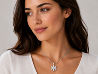 White Floral Crystal Pendant with Chain