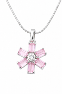 Pink Floral Crystal Pendant with Chain