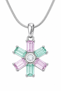 Pink Green Floral Crystal Pendant with Chain