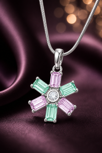 Pink Green Floral Crystal Pendant with Chain