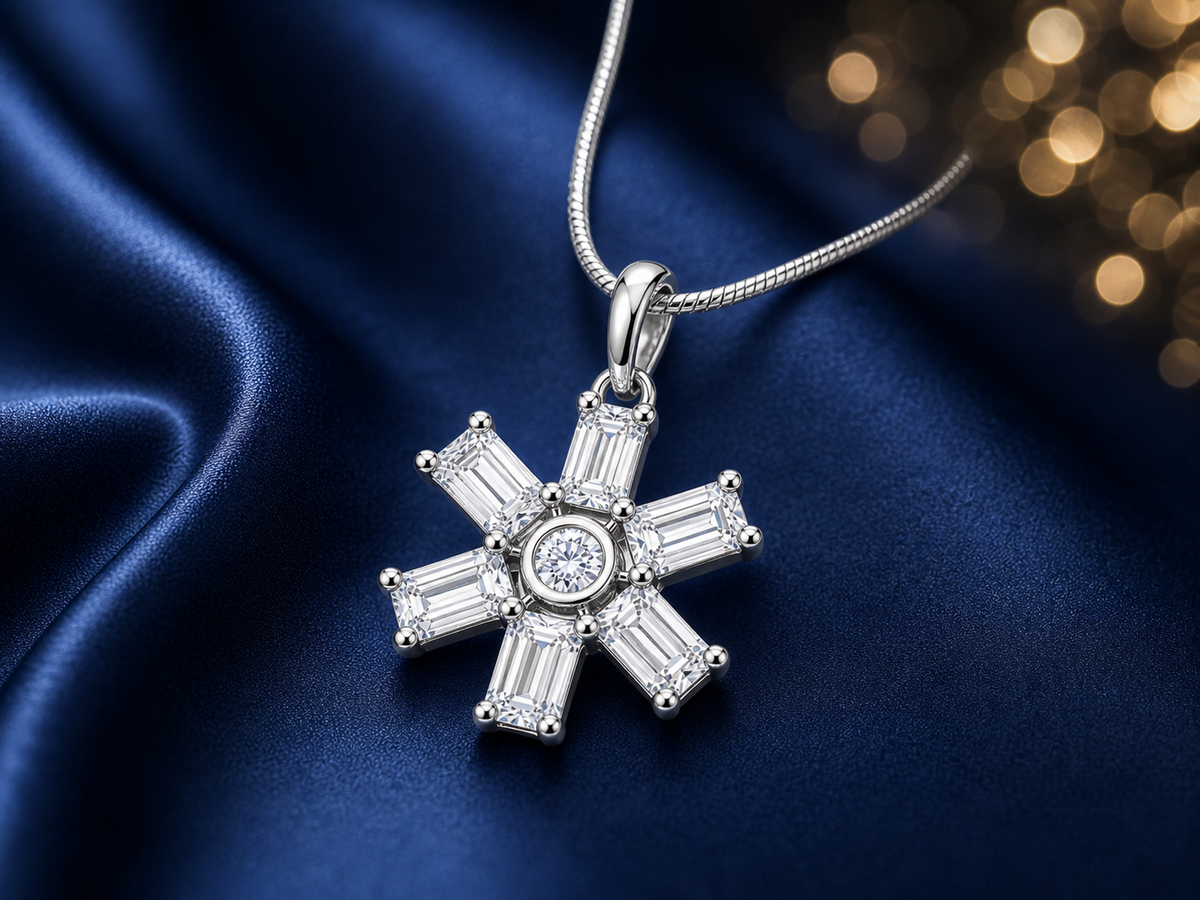 White Floral Crystal Pendant with Chain