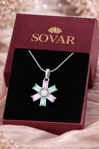 Pink Green Floral Crystal Pendant with Chain
