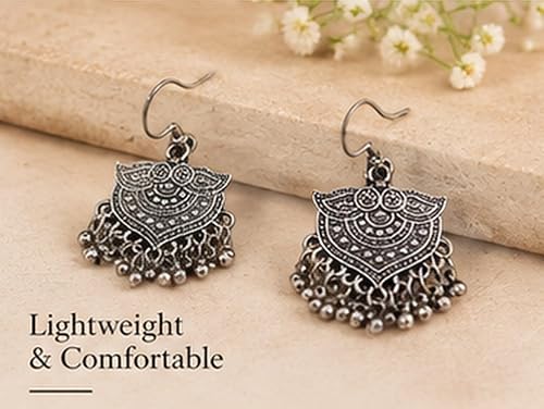 SOVAR Oxidised Silver Tribal Necklace and Earrings Set – Traditional Indian Antique Jewellery