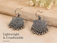 SOVAR Oxidised Silver Tribal Necklace and Earrings Set – Traditional Indian Antique Jewellery