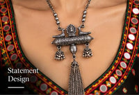 SOVAR Oxidised Silver Peacock Tribal Necklace for Women | Traditional Ethnic Statement Jewellery