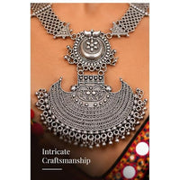 SOVAR Oxidised Silver Tribal Necklace & Earrings Set for Women | Traditional Ethnic Jewellery