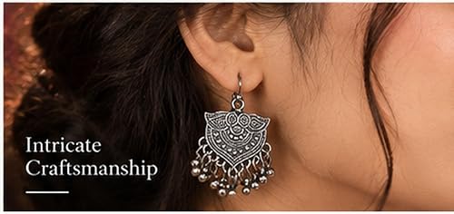 SOVAR Oxidised Silver Tribal Necklace and Earrings Set – Traditional Indian Antique Jewellery