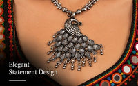 SOVAR Oxidised Silver Peacock Necklace & Earrings Set for Women | Traditional Ethnic Jewellery