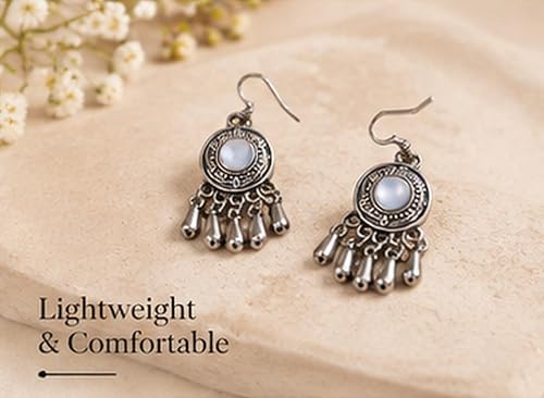 SOVAR Oxidised Silver Necklace Set for Women with Matching Earrings | Tribal Ethnic Jewellery