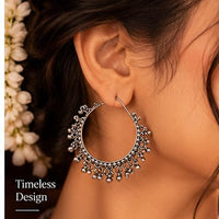 SOVAR Oxidised Silver Goddess & Peacock Necklace Jewellery Set for Women | Traditional Ethnic Jewellery