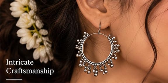 SOVAR Oxidised Silver Peacock Necklace & Earrings Set for Women | Traditional Ethnic Jewellery