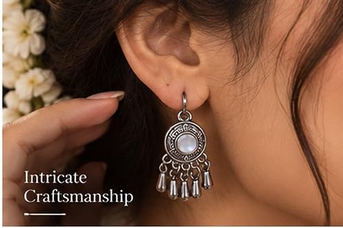 SOVAR Oxidised Silver Necklace Set for Women with Matching Earrings | Tribal Ethnic Jewellery