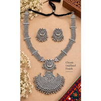 SOVAR Oxidised Silver Tribal Necklace & Earrings Set for Women | Traditional Ethnic Jewellery