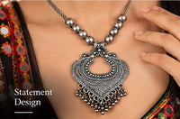 SOVAR Oxidised Silver Tribal Necklace and Earrings Set – Traditional Indian Antique Jewellery