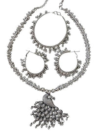 SOVAR Oxidised Silver Peacock Necklace & Earrings Set for Women | Traditional Ethnic Jewellery