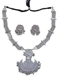 SOVAR Oxidised Silver Tribal Necklace & Earrings Set for Women | Traditional Ethnic Jewellery