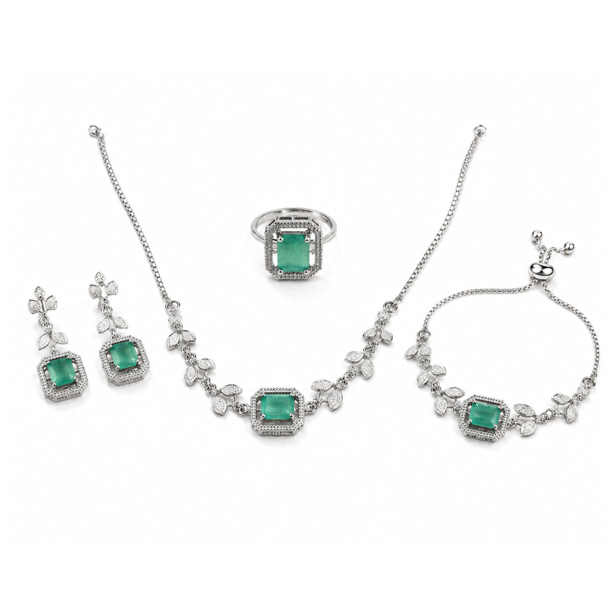 Sovar Emerald Green Stone Adjustable Jewelry Set