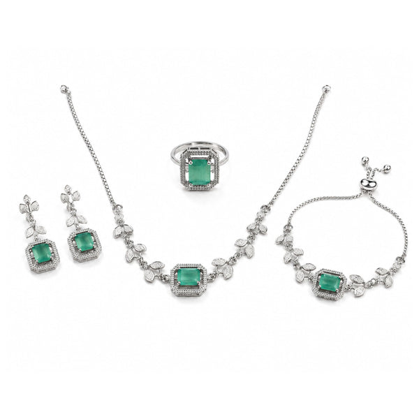 Sovar Emerald Green Stone Adjustable Jewelry Set