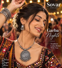 SOVAR Oxidised Silver Necklace Set for Women with Matching Earrings | Tribal Ethnic Jewellery