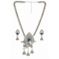 SOVAR Oxidised Silver Peacock Necklace & Earrings Set for Women | Traditional Ethnic Jewellery