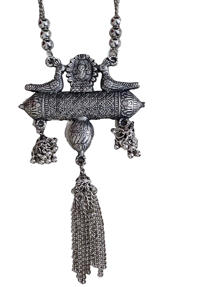 SOVAR Oxidised Silver Peacock Tribal Necklace for Women | Traditional Ethnic Statement Jewellery