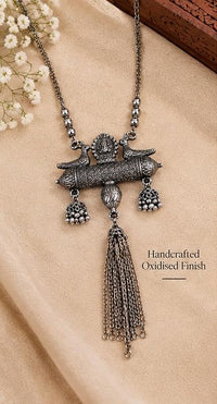 SOVAR Oxidised Silver Peacock Tribal Necklace for Women | Traditional Ethnic Statement Jewellery