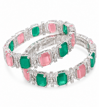 Silver Plated Emerald Pink Stone Studded Bangles