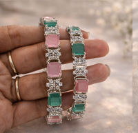 Silver Plated Emerald Pink Stone Studded Bangles