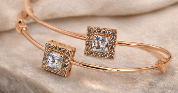 Rose Gold American Diamond Adjustable Square Bracelet