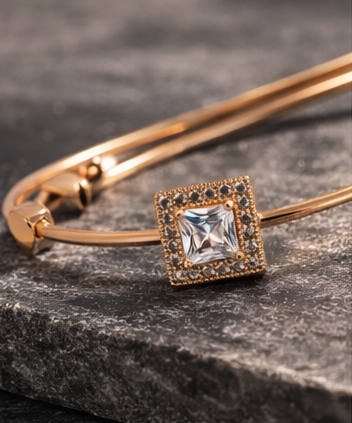 Rose Gold American Diamond Adjustable Square Bracelet