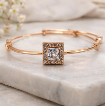 Rose Gold American Diamond Adjustable Square Bracelet
