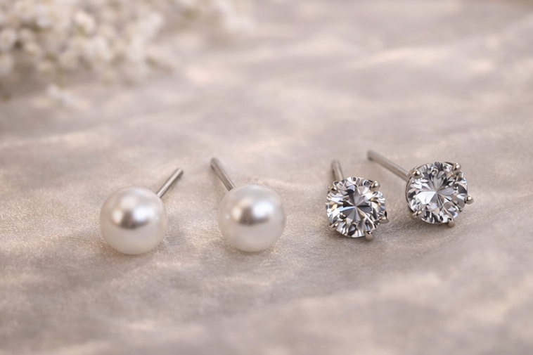 3 Pair CZ Crystal & Pearl Studs Combo