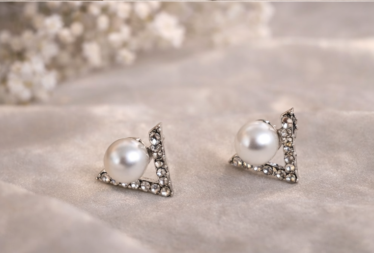Pearl Crystal V Shape Earrings Combo set | 3 Pair CZ Crystal & Pearl Earrings Combo | Elegant Daily / Office ear
