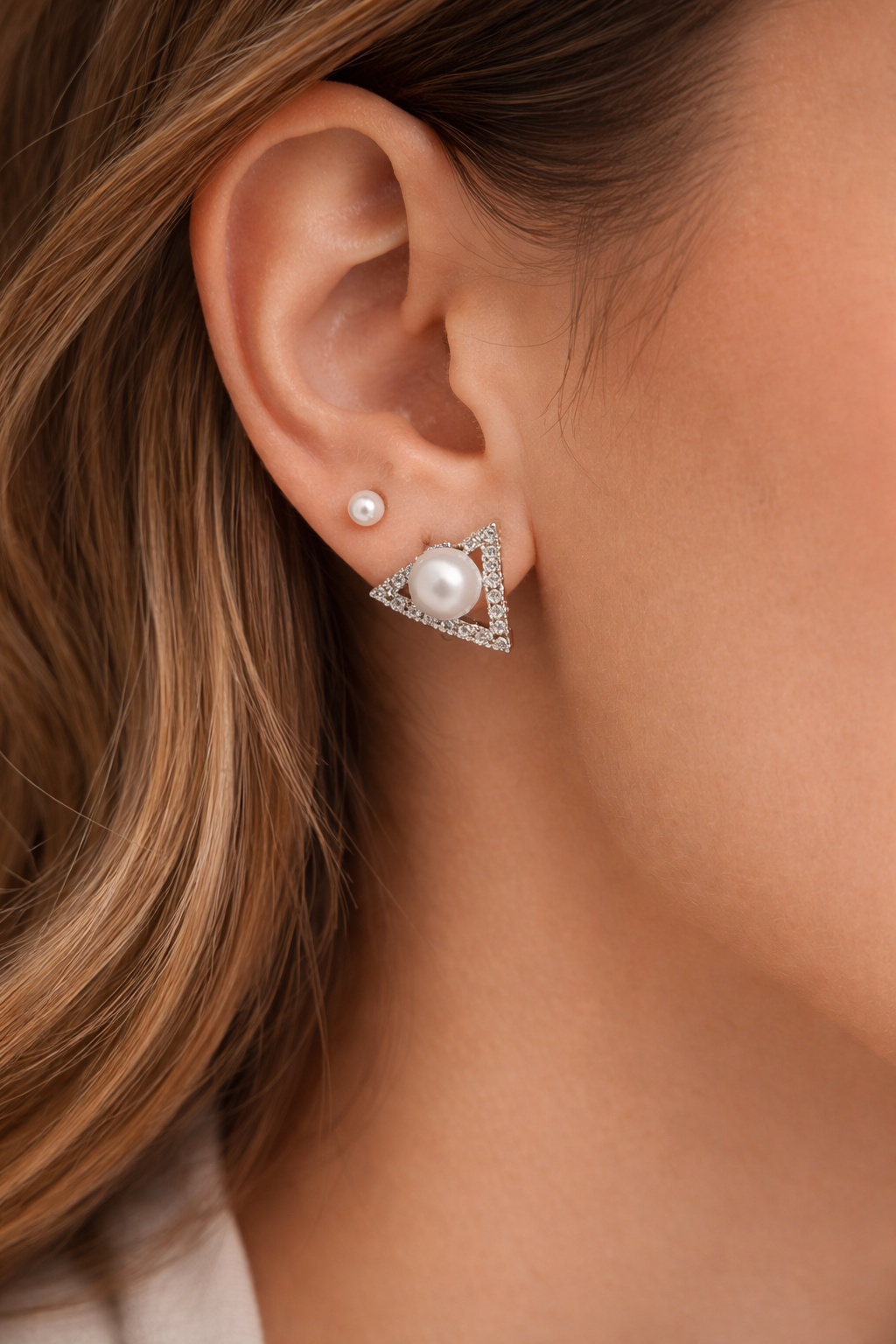 3 Pair CZ Crystal & Pearl Studs Combo