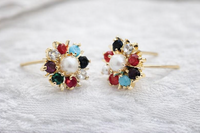 Gold Plated Pearl & Stone Floral Earrings