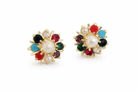 Gold Plated Pearl & Stone Floral Earrings