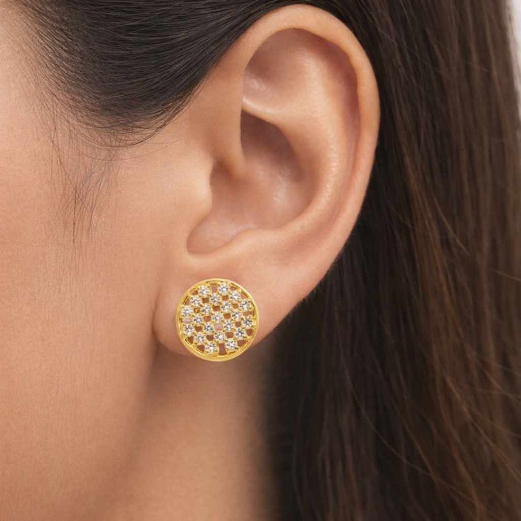 Gold Plated CZ Diamond Cluster Stud Earrings for Women | Round CZ Stone Designer Studs | Elegant Party Wear & Daily / Office Wear Jewellery