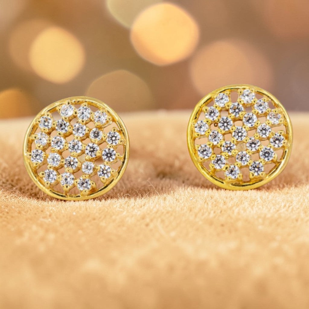 Gold Plated CZ Diamond Cluster Stud Earrings for Women | Round CZ Stone Designer Studs | Elegant Party Wear & Daily / Office Wear Jewellery