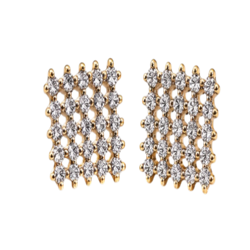 Gold Plated CZ Grid Design Studs