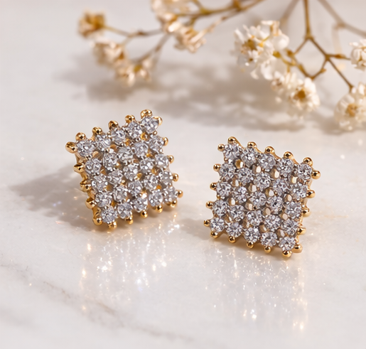 Gold Plated CZ Grid Design Studs