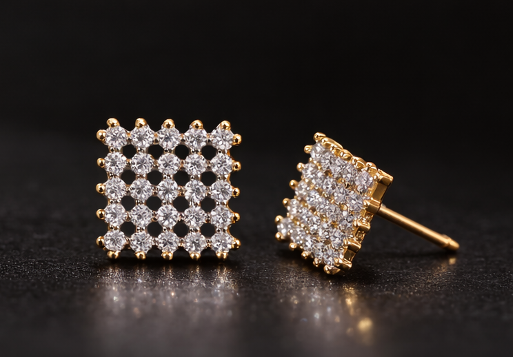 Gold Plated CZ Grid Design Studs