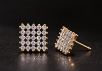 Gold Plated CZ Grid Design Studs