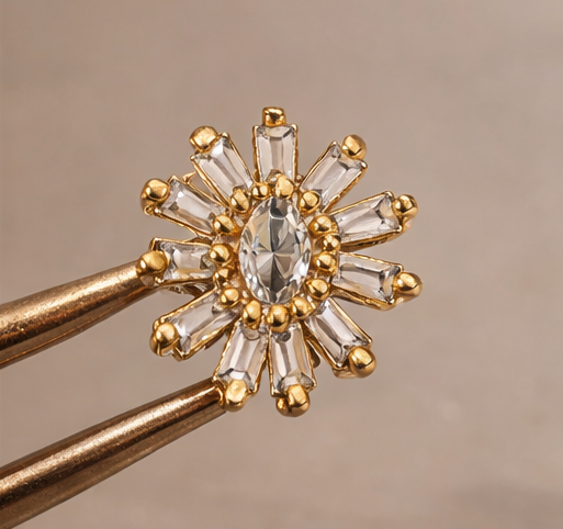 Gold Plated Sunburst Design CZ Diamond Earrings