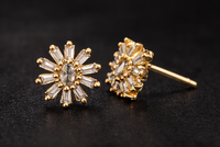 Gold Plated Sunburst Design CZ Diamond Earrings