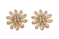 Gold Plated Sunburst Design CZ Diamond Earrings