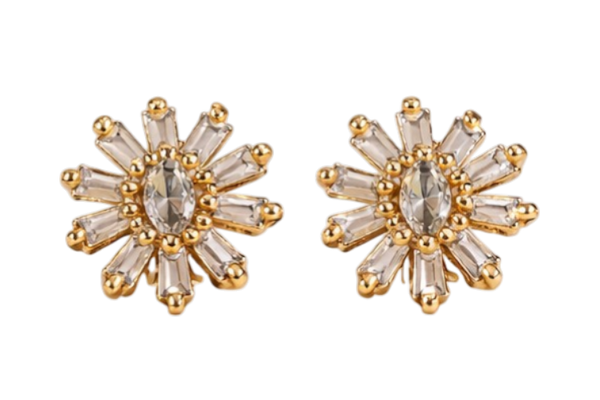 Gold Plated Sunburst Design CZ Diamond Earrings