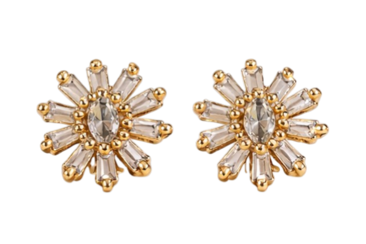 Gold Plated Sunburst Design CZ Diamond Earrings