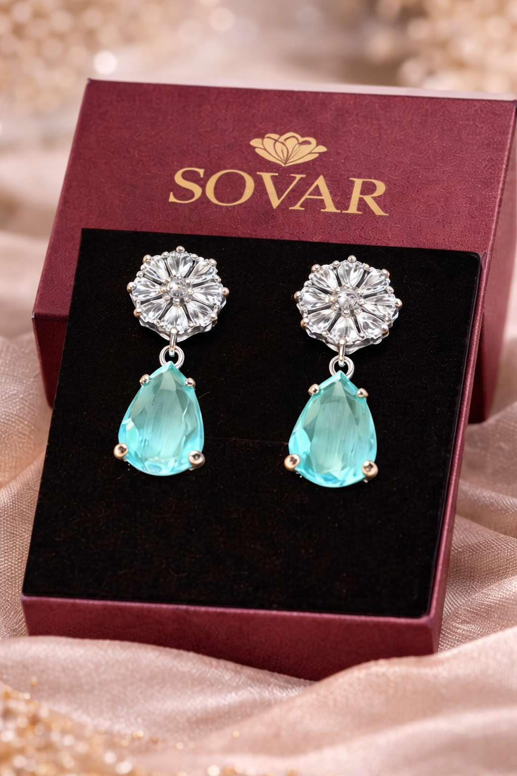Aqua Blue Stone Drop Earrings