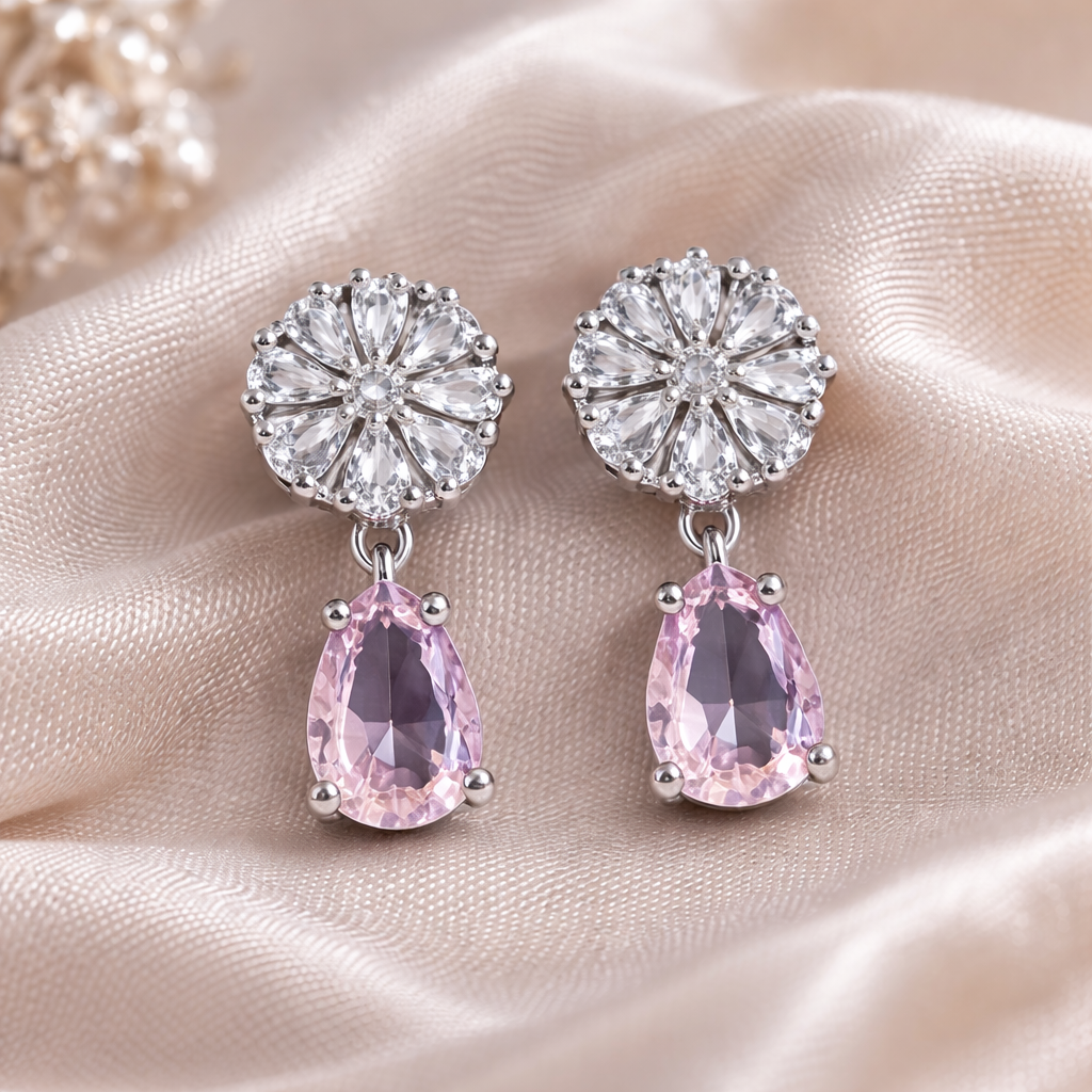 Pink Stone Drop Earrings