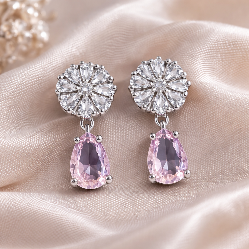 Pink Stone Drop Earrings